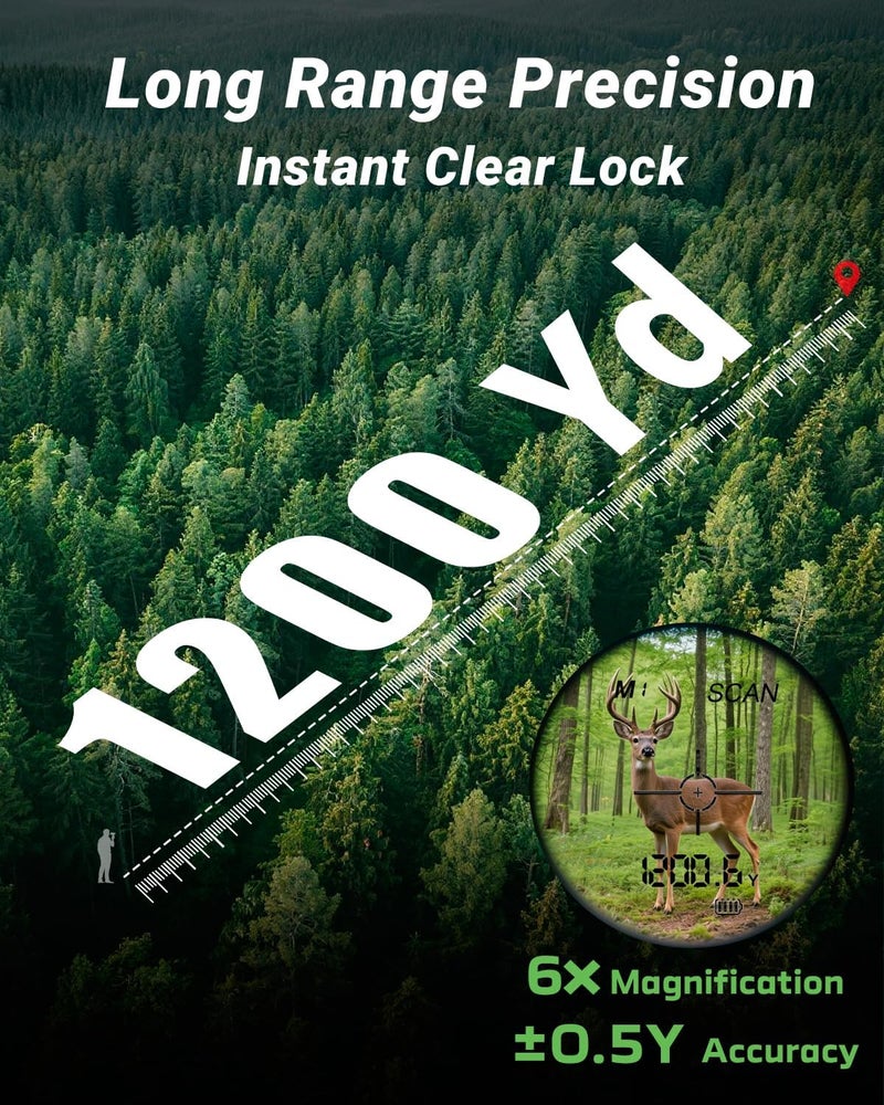 GREEN SHOT جهاز قياس المسافات للصيد - جهاز قياس المسافات للجولف حتى 1200 ياردة مع مفتاح الميل، قفل العلم، وضع السرعة، مقاوم للماء وقابل لإعادة الشحن، مثالي للرماية، الجولف، وصيد القوس - Image 5